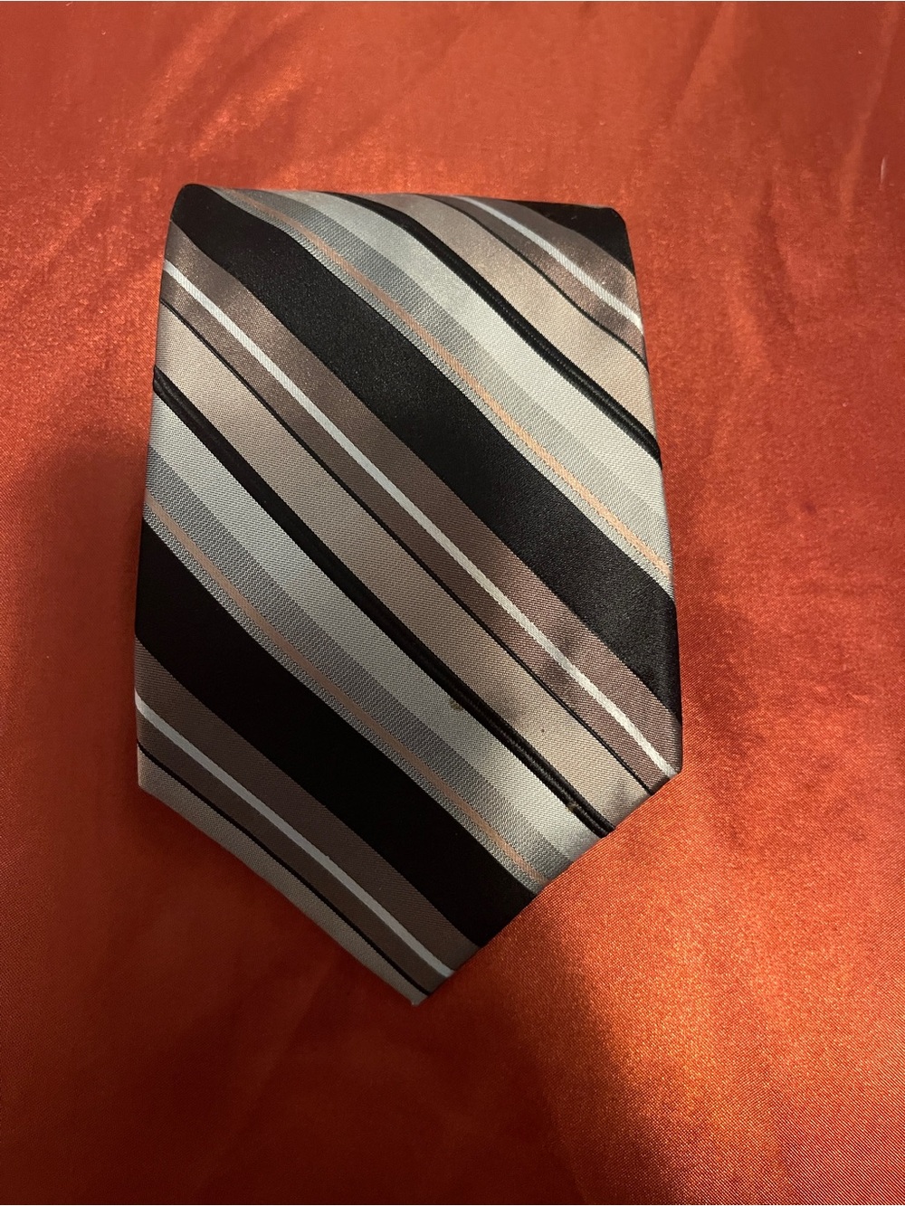 Perry Ellis Black, Silver, and Taupe Striped Men's Tie